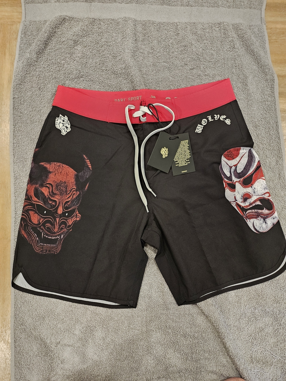 Darc Sport Bushido Masked No Weapon Black Boaed Shorts with Red Waistband Rare
